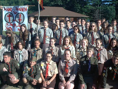 CYM Vyshkil Camp Khrestom i Mechem Greets Plast Scouts, Ellenville, 7/12/01